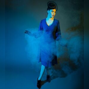 Micheline Pitt X Unique Vintage Pris Swing Dress in Royal Blue, Size 2x (18) GUC